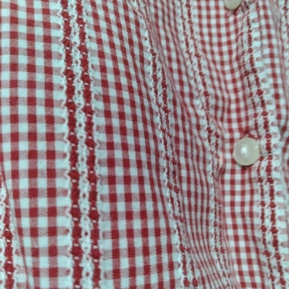 monteau Sleeveless Button Down Shirt Red Mini Check Knot Front Collared Size L - Picture 4 of 6